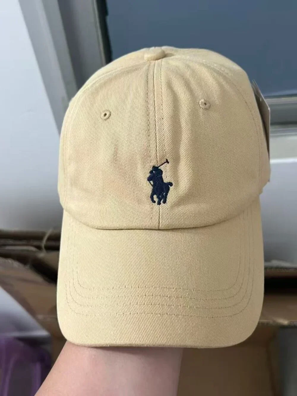Polo by Ralph Lauren Beige Baseball Cap with Navy Pony